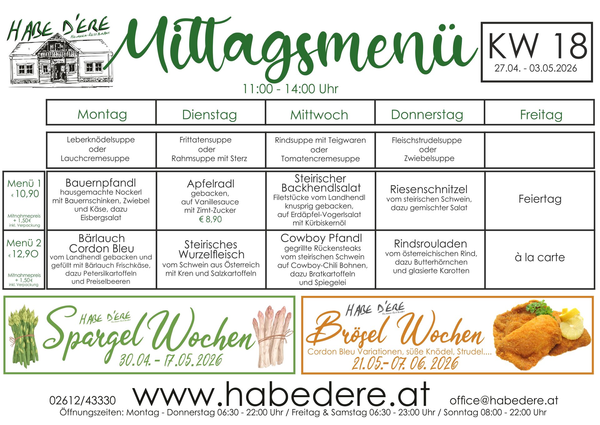 Habe D'ere Heurigenrestaurant - Menüplan