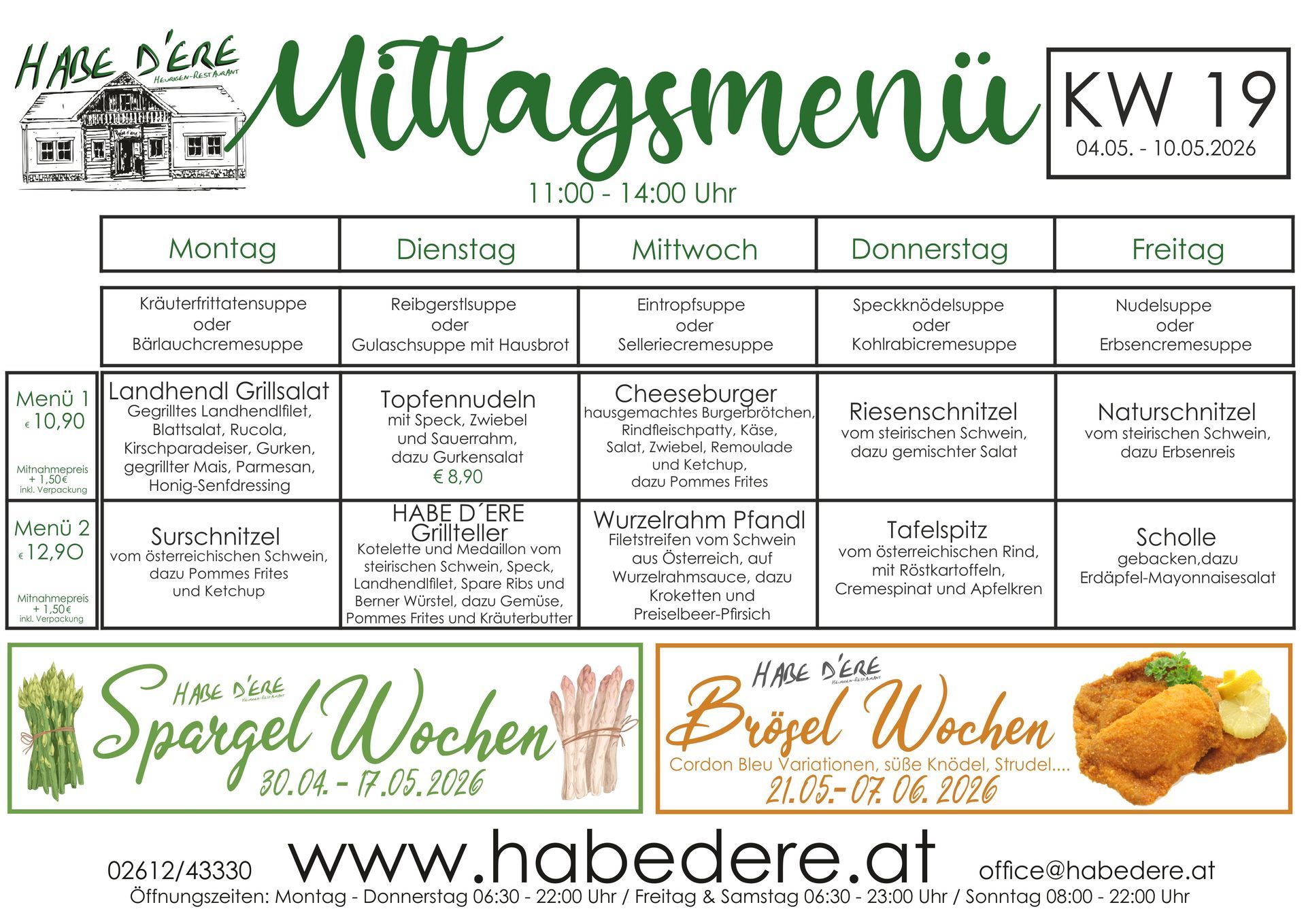 Habe D'ere Heurigenrestaurant - Menüplan