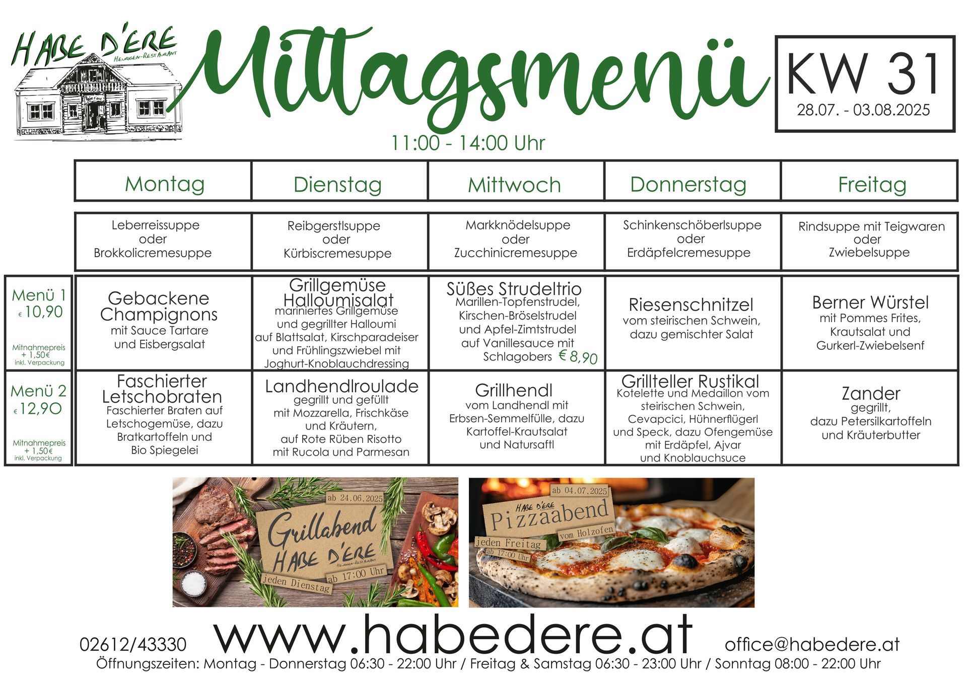Habe D'ere Heurigenrestaurant - Menüplan