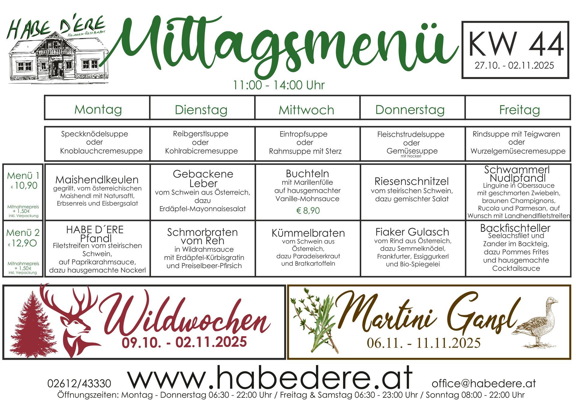 Habe D'ere Heurigenrestaurant - Menüplan