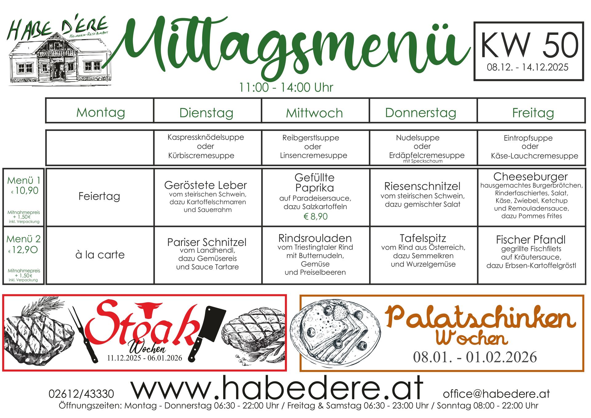 Habe D'ere Heurigenrestaurant - Menüplan