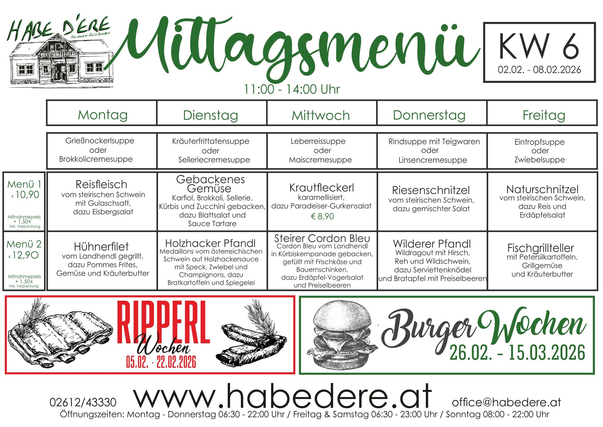 Habe D'ere Heurigenrestaurant - Menüplan