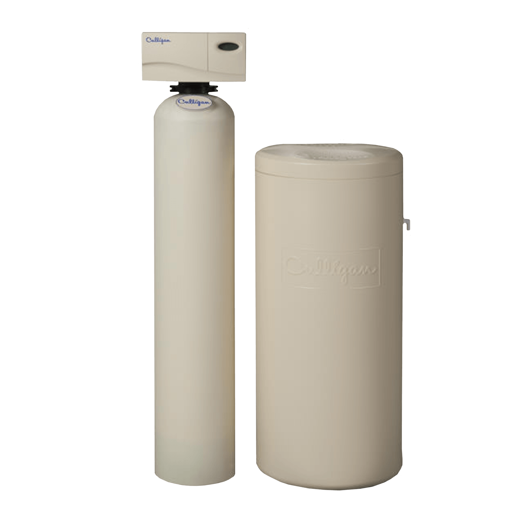 Dos cilindros blancos están uno al lado del otro sobre un fondo blanco.