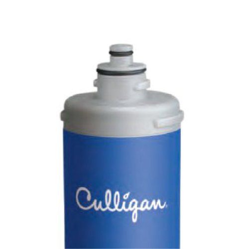 Una botella azul con la palabra culligan en ella