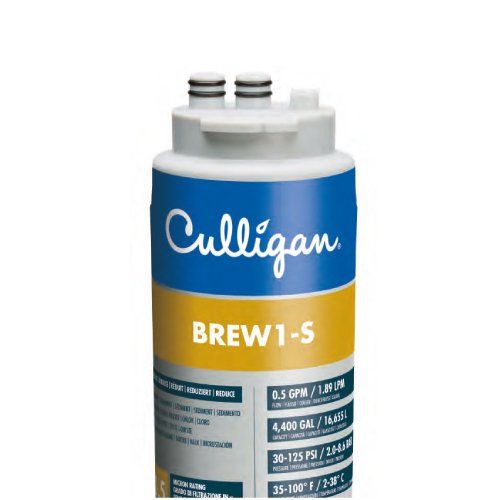 Una botella azul y amarilla de cerveza Culligan 1 s