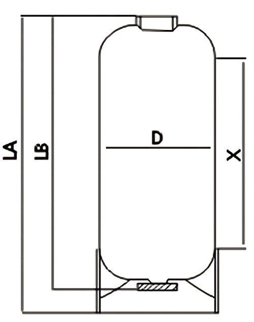 Un dibujo en blanco y negro de un tanque con medidas.