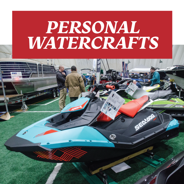 a sea doo jet ski is on display at a personal watercraft show