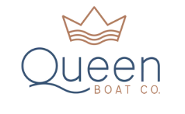 the logo for queen boat co. has a crown on it