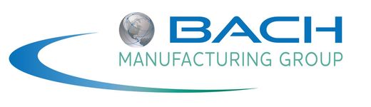 The bach manufacturing group logo is blue and white