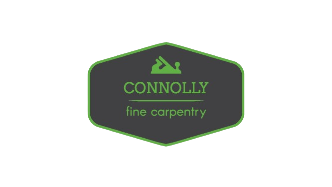 a logo for connolly fine carpentry with a plane on it .