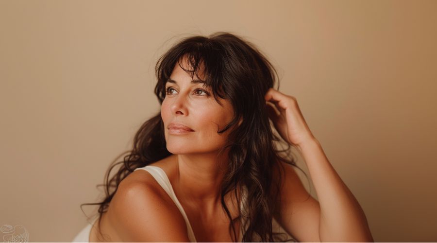 Before-and-after photos: frontal and profile views of a woman's face showing rhinoplasty results.