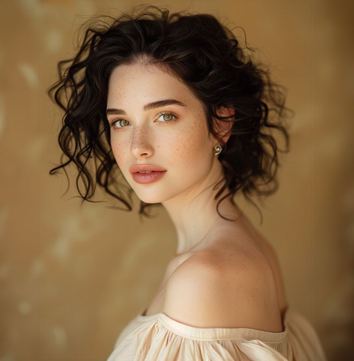 Woman with fair skin, freckles, and blue eyes; looking at the camera. Soft, natural lighting.