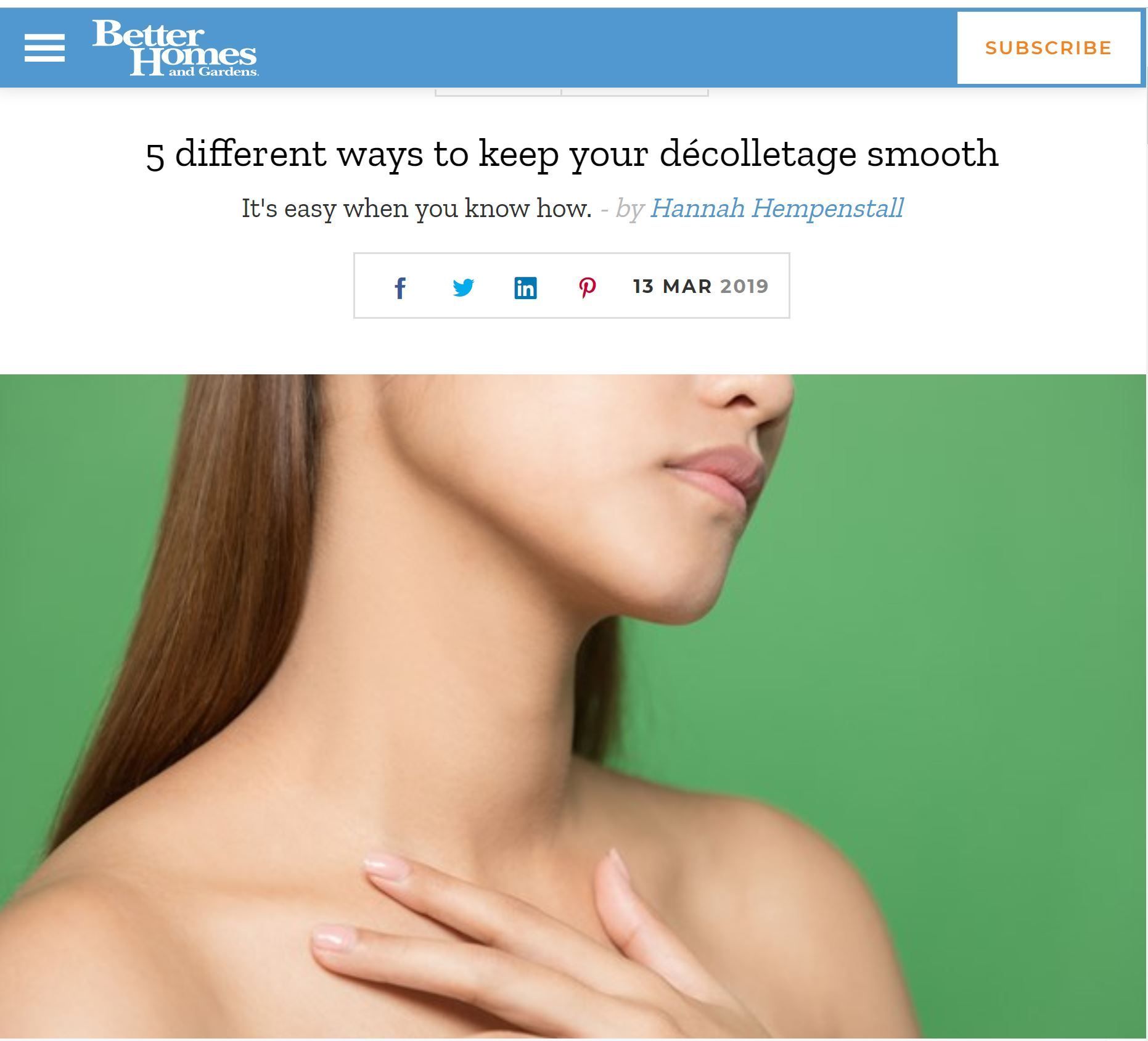 Woman's neck and chest, with text overlay: 