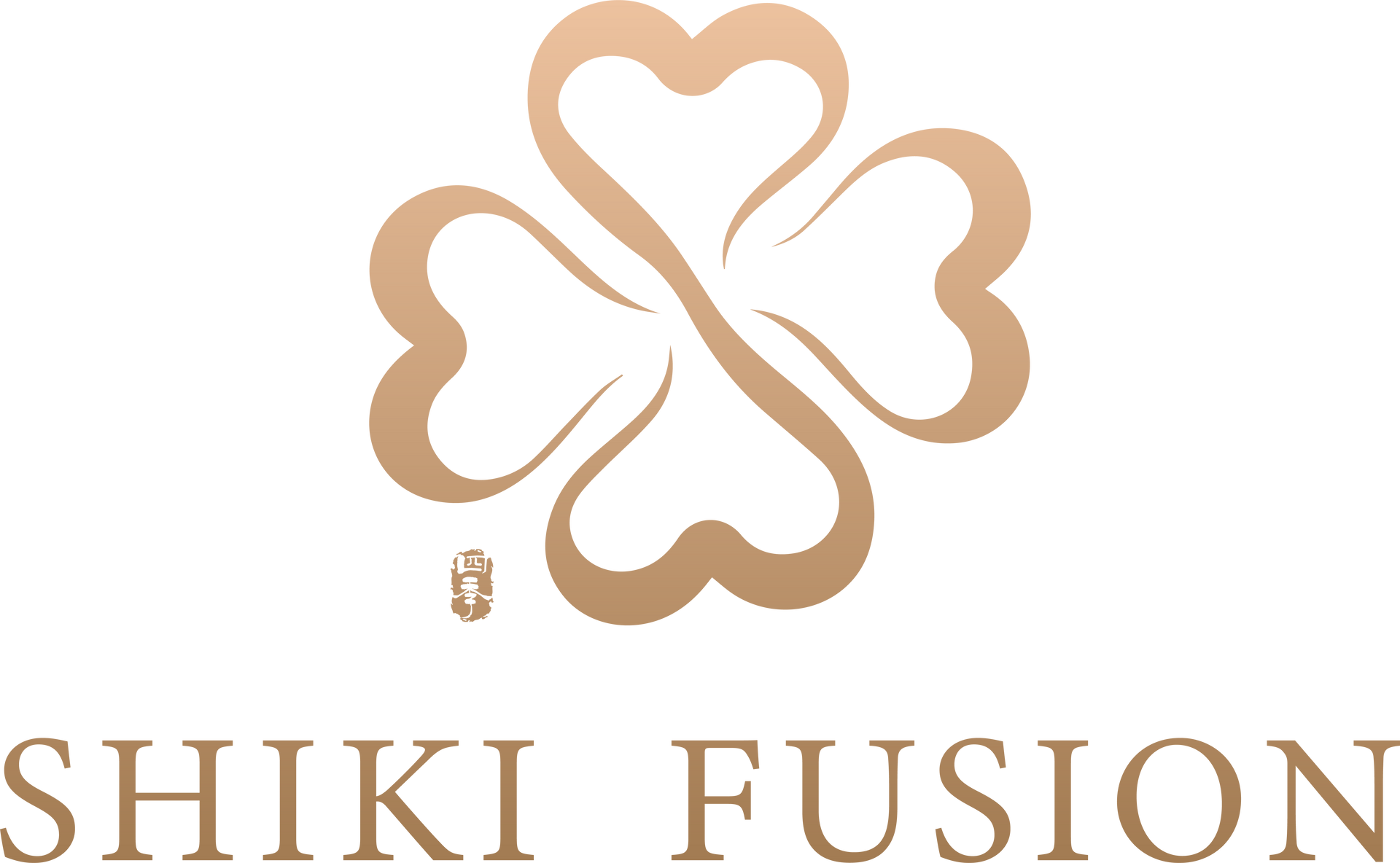 A light gold four-leaf clover logo with an intricate design, positioned above the text "SHIKI FUSION" in a matching font.