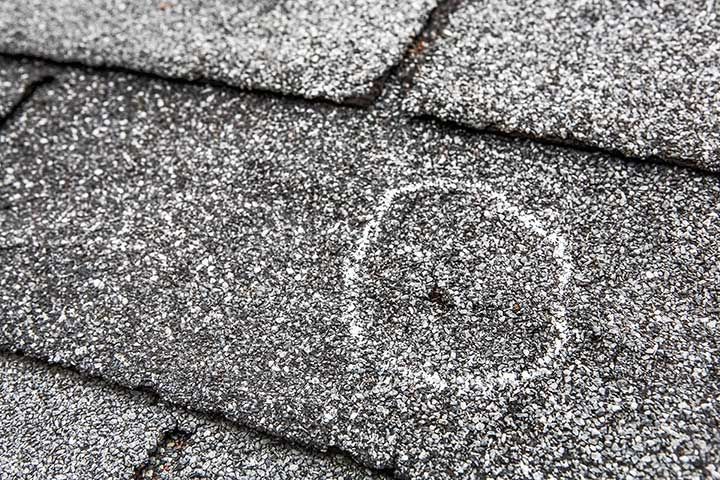 Hail damage on roof after hailstorm

