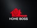 Red logo with a house and heart-shaped handshake inside, shaped like a key; text "HOME BOSS" below.