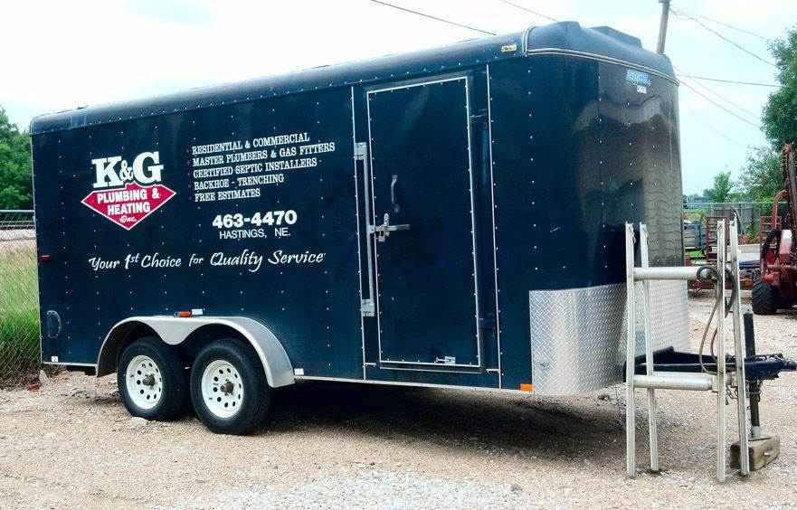 The K&G Plumbing & Heating company trailer