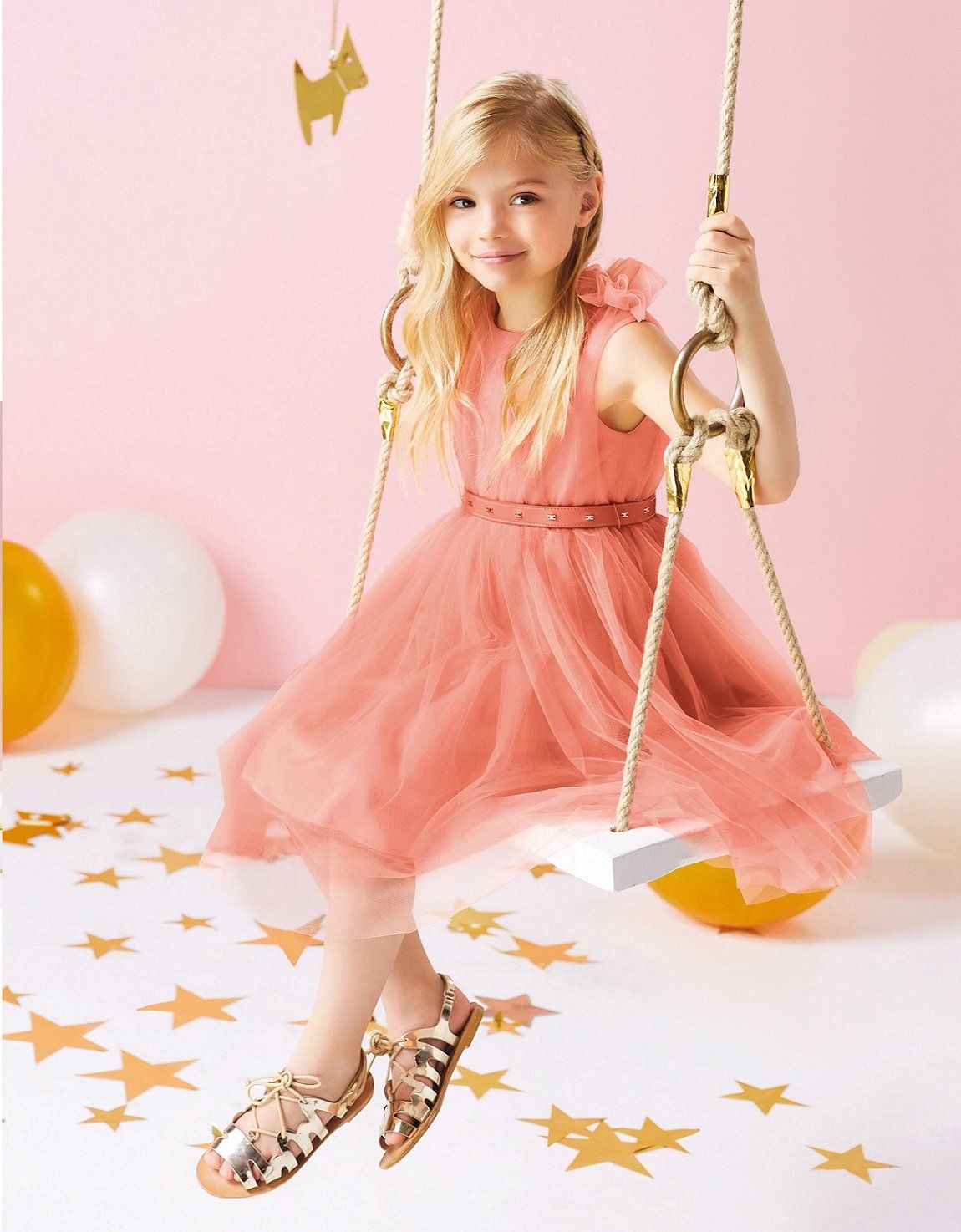 abito cerimonia in tulle color salmone bambina