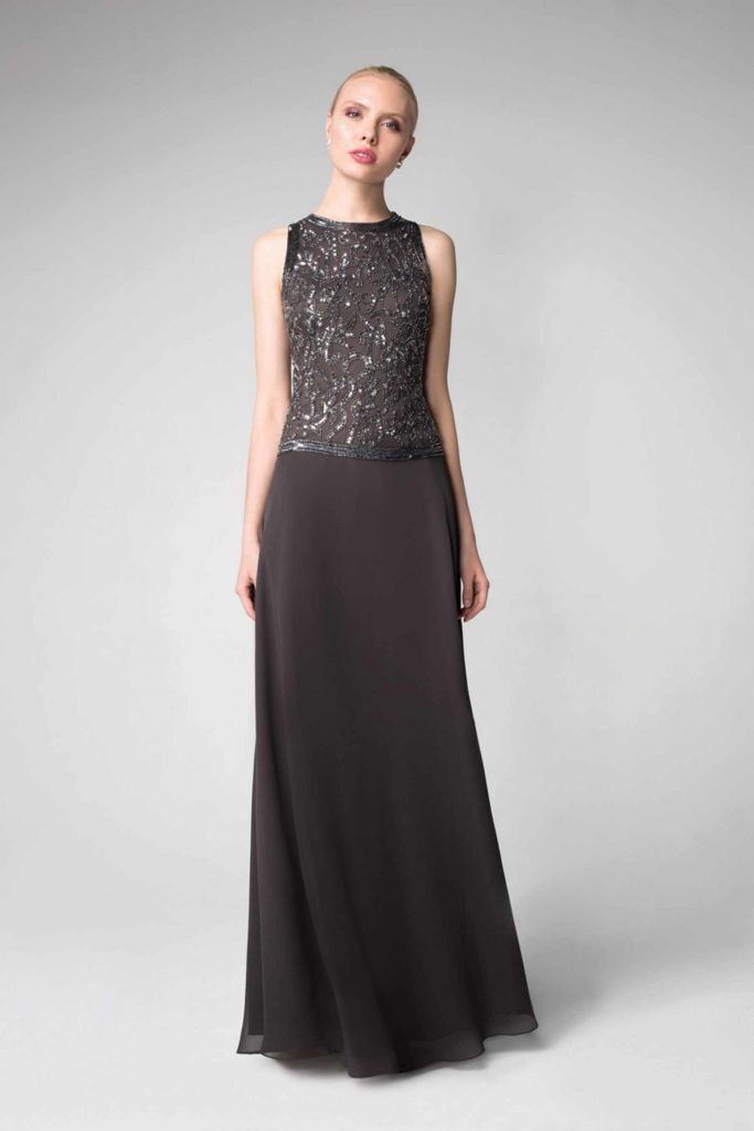 abito lungo in seta e paillette