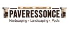 Logo for Paveressonce: name above services; includes hardscaping, landscaping and pools. Brown, tan and grey tones.