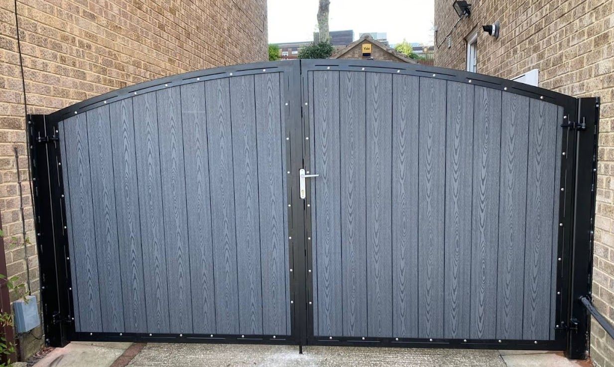 Composite Gates UK pair of arched grey composite driveway gates