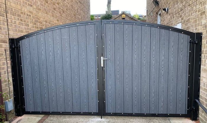 Composite Gates UK pair of arched grey composite driveway gates