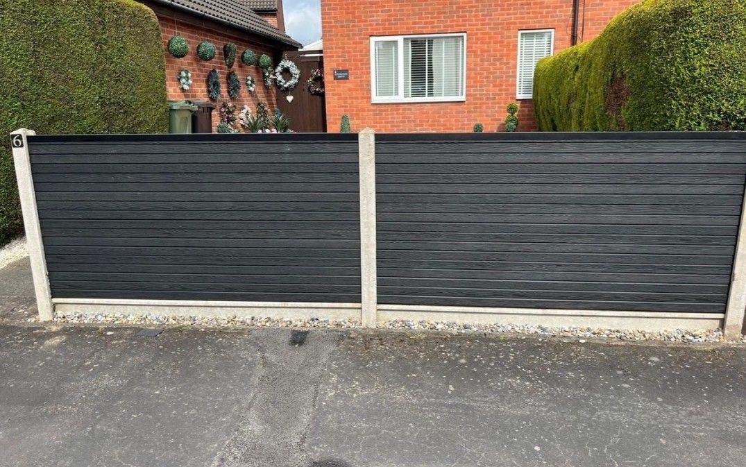 Composite Gates UK Anthracite Grey Composite Panels fitted directly into concrete posts in Derby