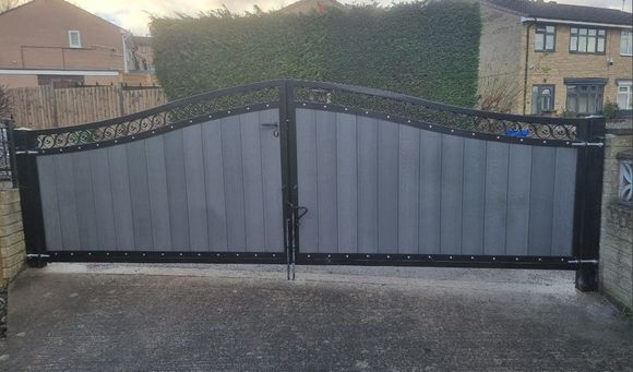 Composite Gates UK arched grey double composite driveway gates