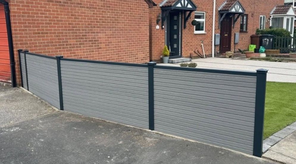 Composite Gates UK Multiple bay natural timber composite fencing installation