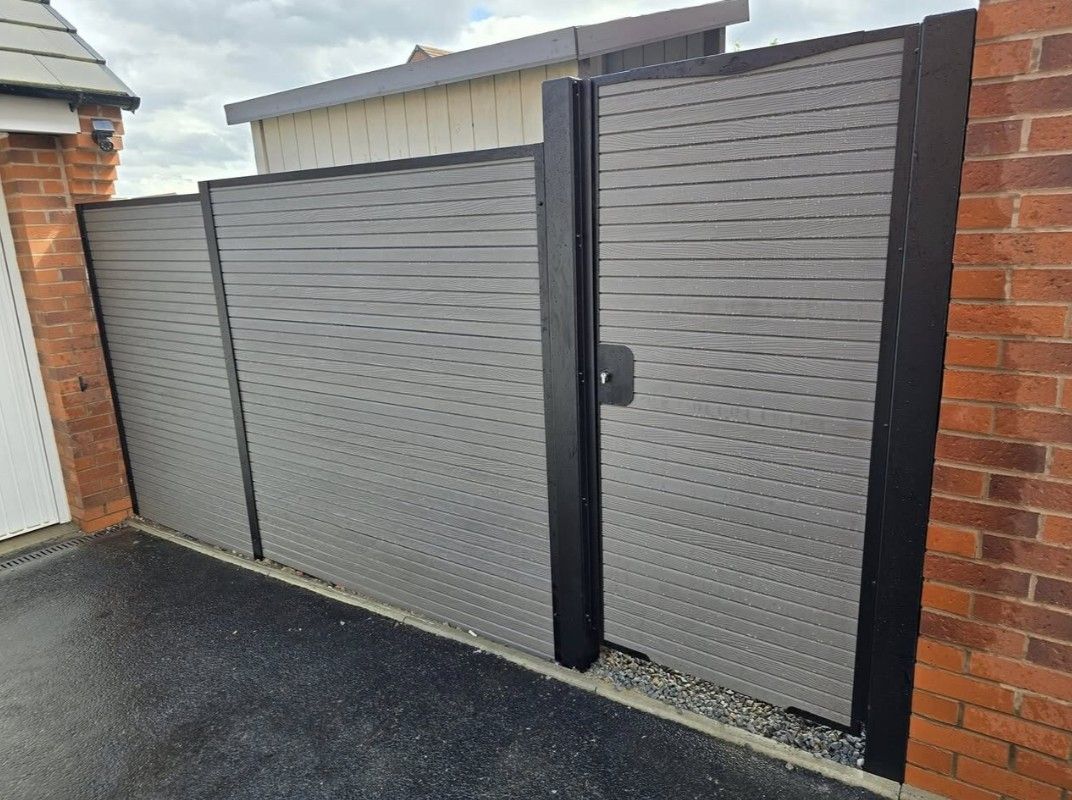 grey composite fencing with matching gate