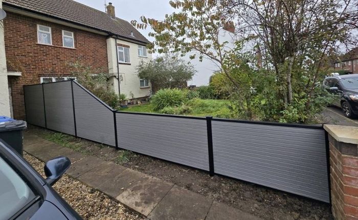 composite grey fencing with black composite fence posts