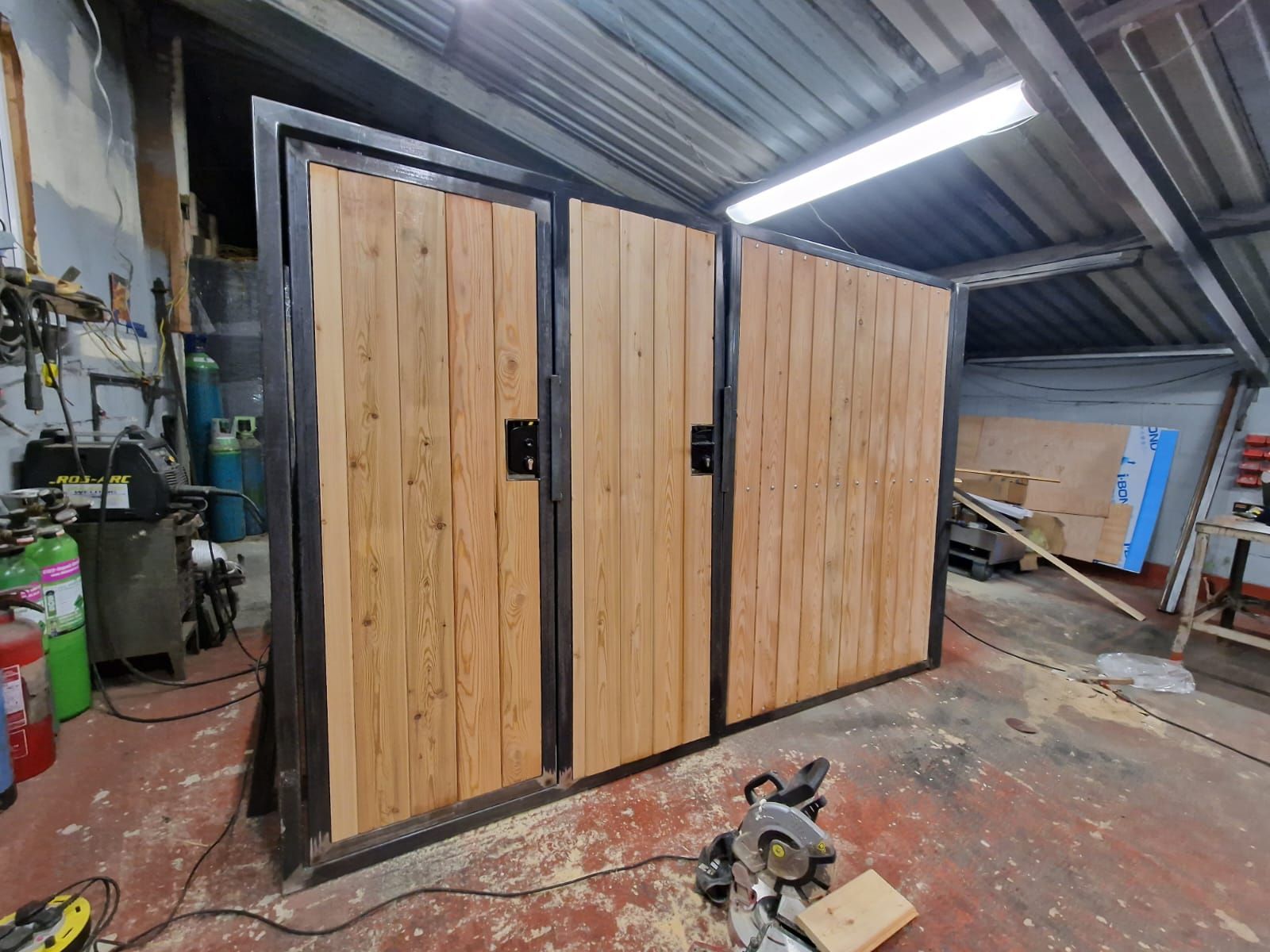 Composite Gates UK metal framed wooden gate completed in the workshop