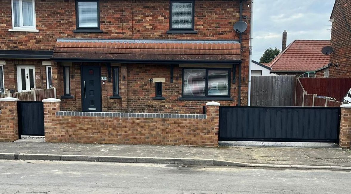 Composite Gates UK small 
 front garden composite gate fitted and sliding driveway gate