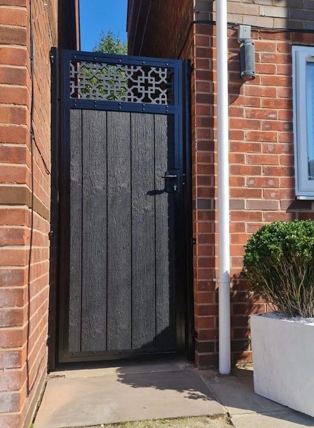 grey composite garden gate with screen topper in Portslade
