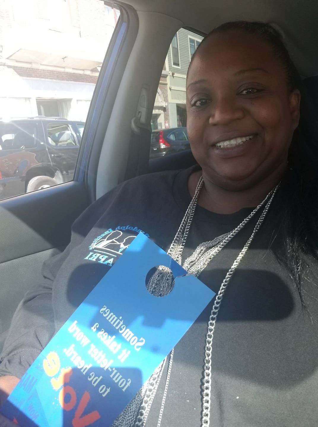 Vanessa volunteering for the GOTV initiative