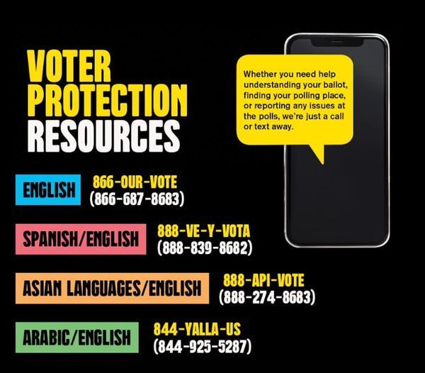 Vote Protection Resources Phone Number - Call or Text if you are having issues with voting.