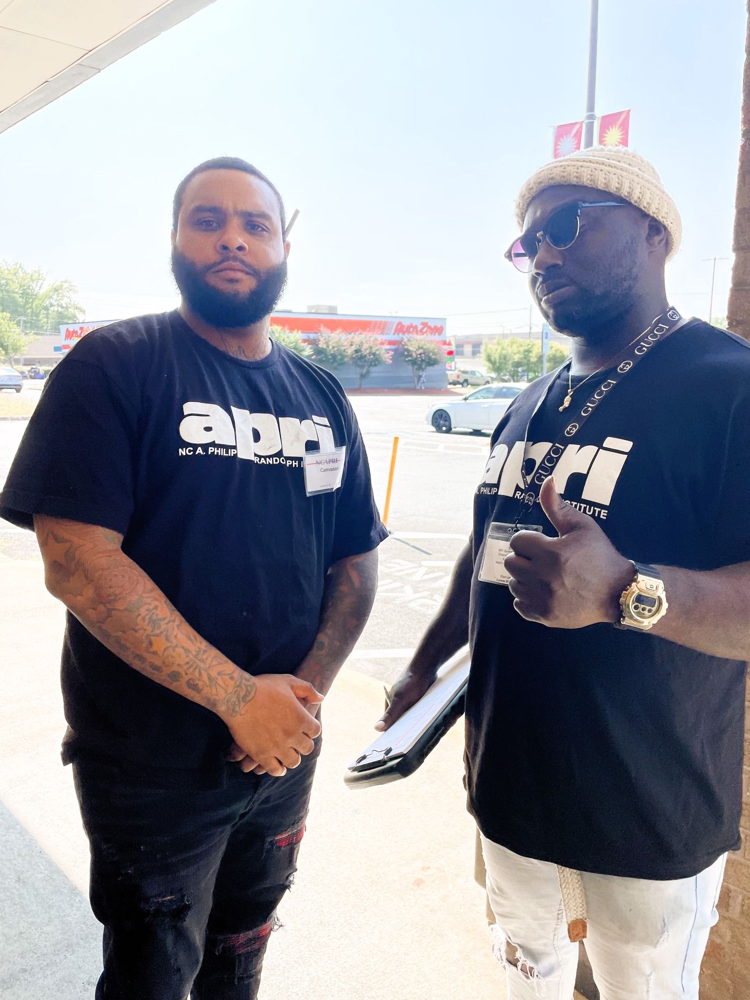 APRI voter registration volunteers in North Carolina proudly wearing APRI shirts