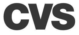 The cvs logo is black and white on a white background.