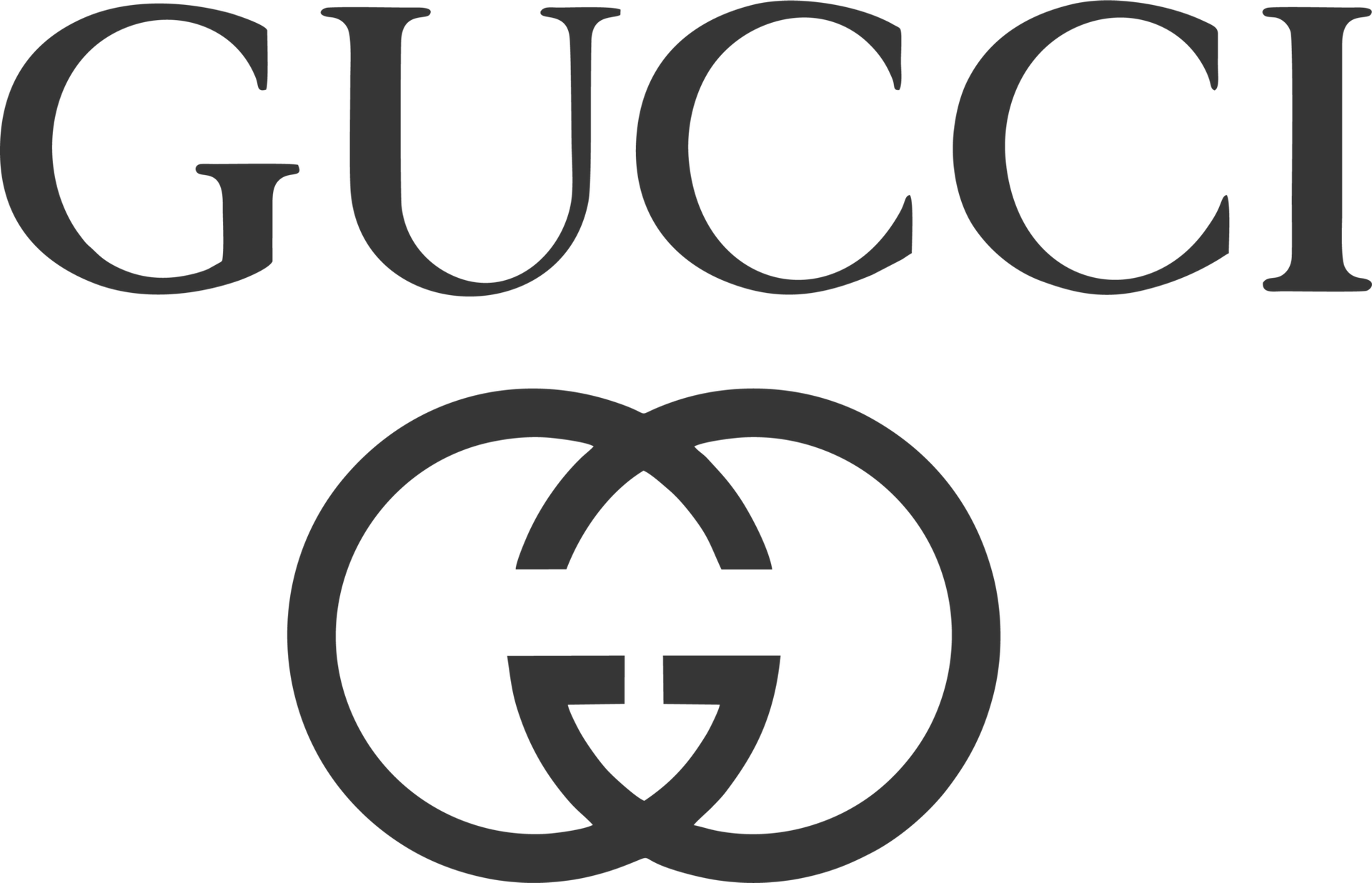 A black and white logo for gucci with a g in a circle
