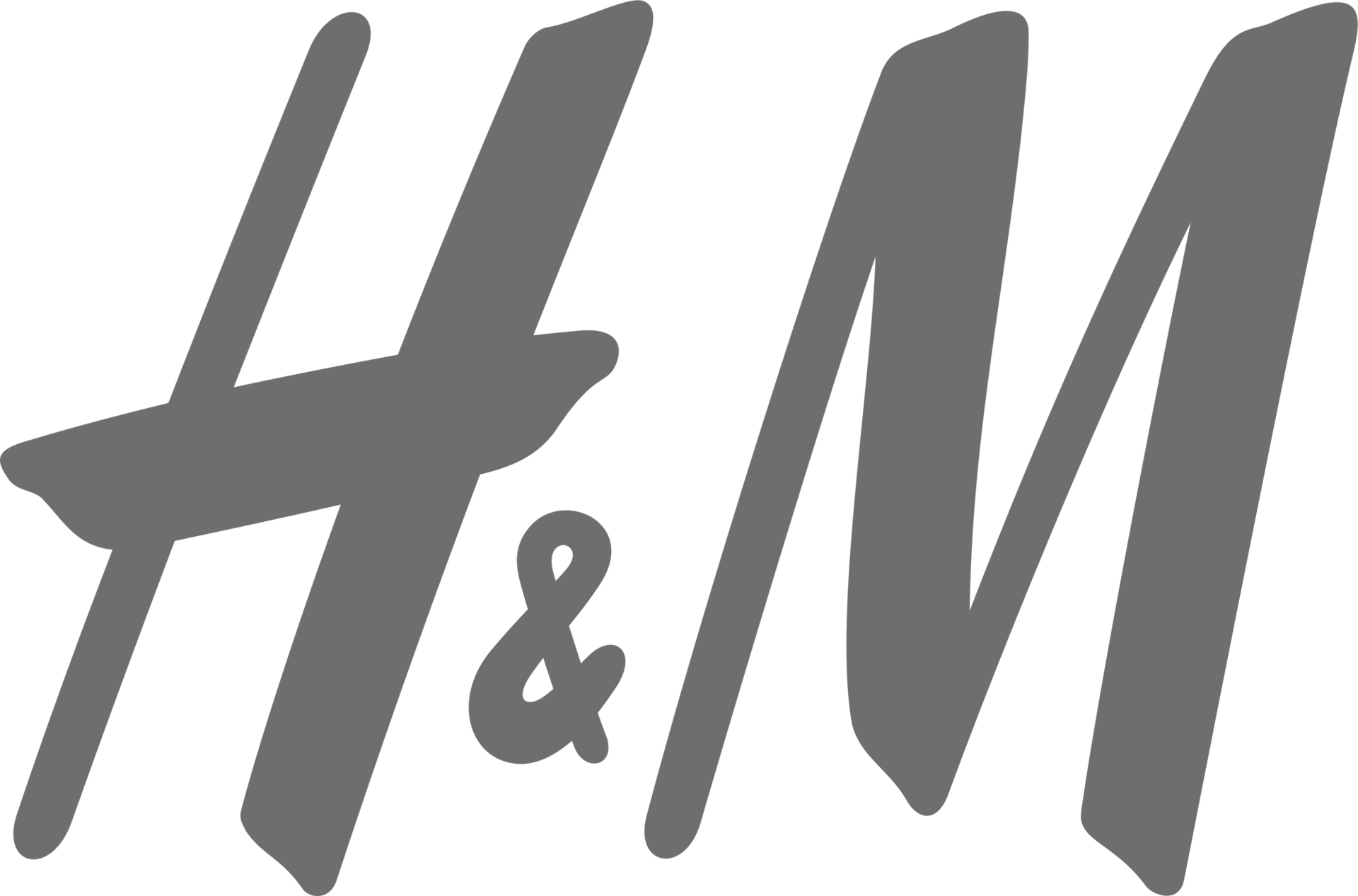 A gray h & m logo on a white background.