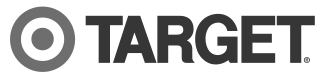 A black and white target logo on a white background.