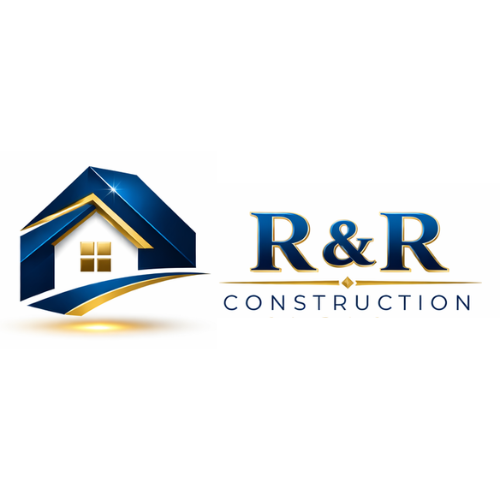 Black "R&R CONSTRUCTION" logo on a light gray background with a gray border.