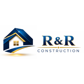 Black "R&R CONSTRUCTION" logo on a light gray background with a gray border.