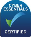 Cyber Essentials Certified badge with blue and green checkmark.