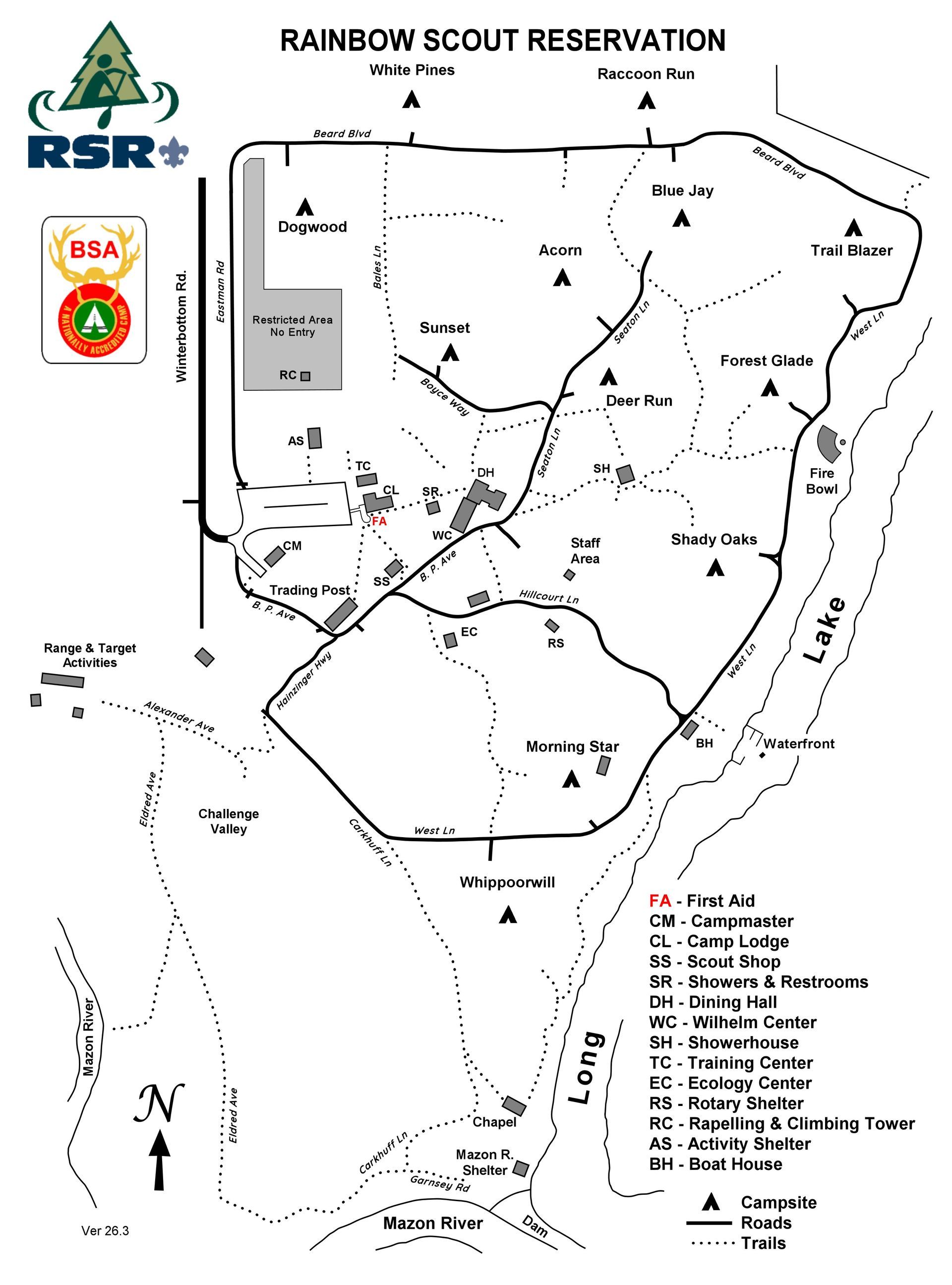 A black and white map of a rsr campground