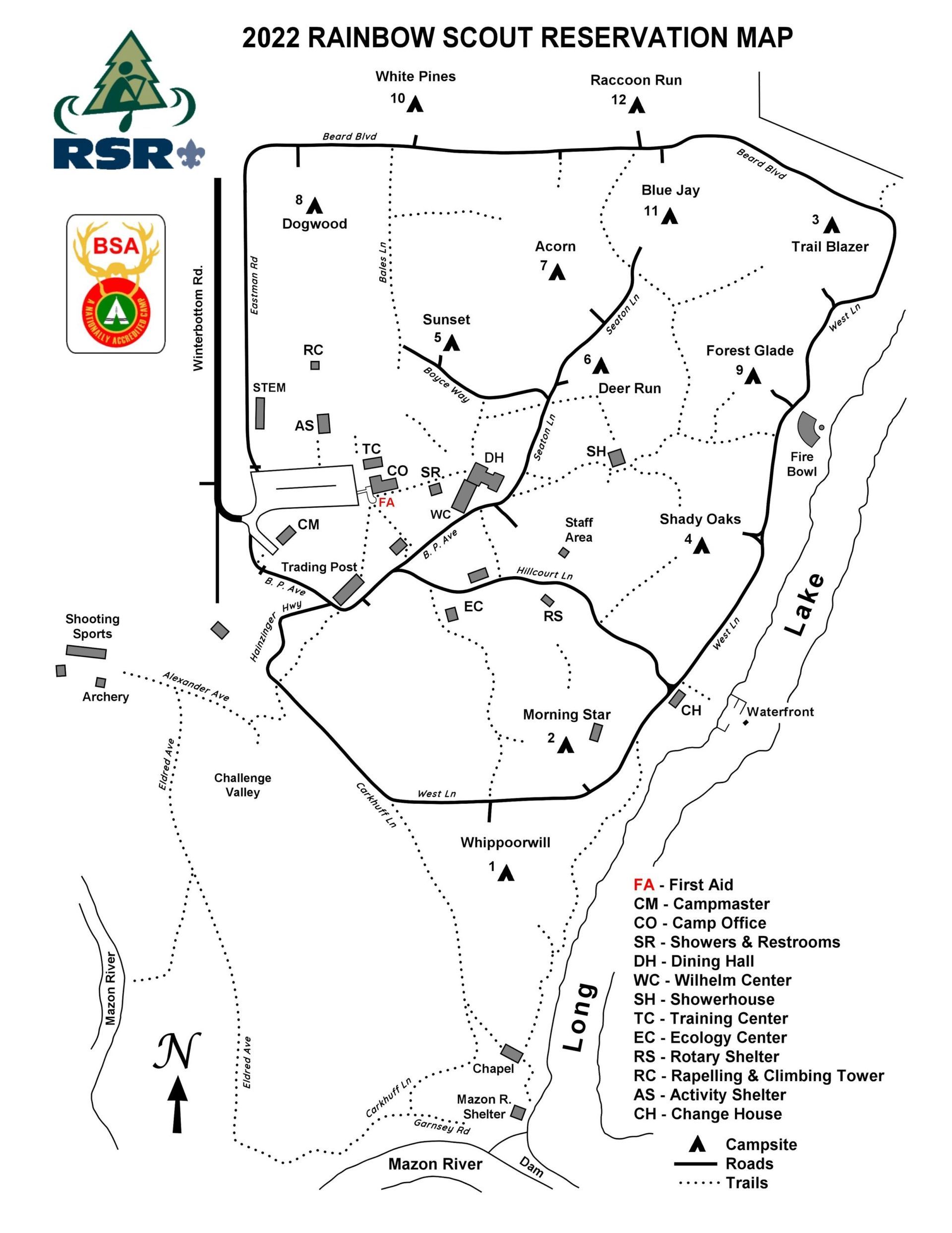 A black and white map of a rsr campground