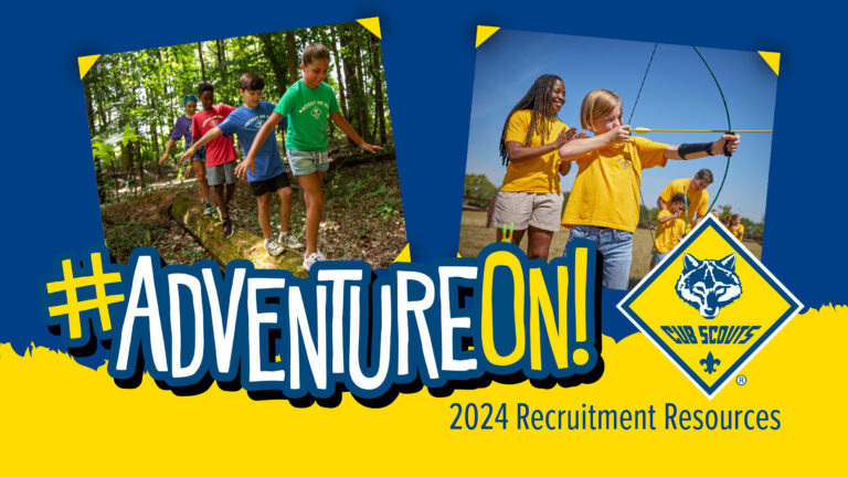 A blue and yellow banner with the words `` adventure on ! ''