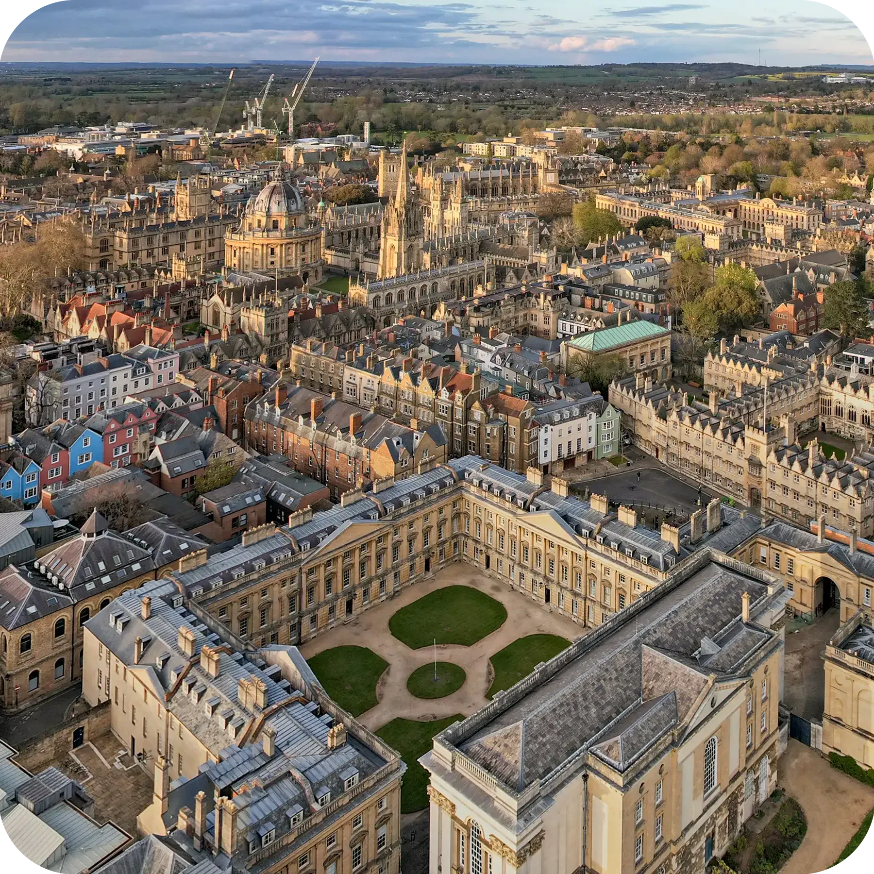 Aerial panorama of Oxford University, England, UK