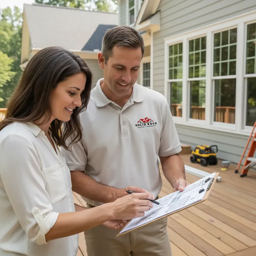 Solid Rock contractor reviewing home improvement project with homeowner