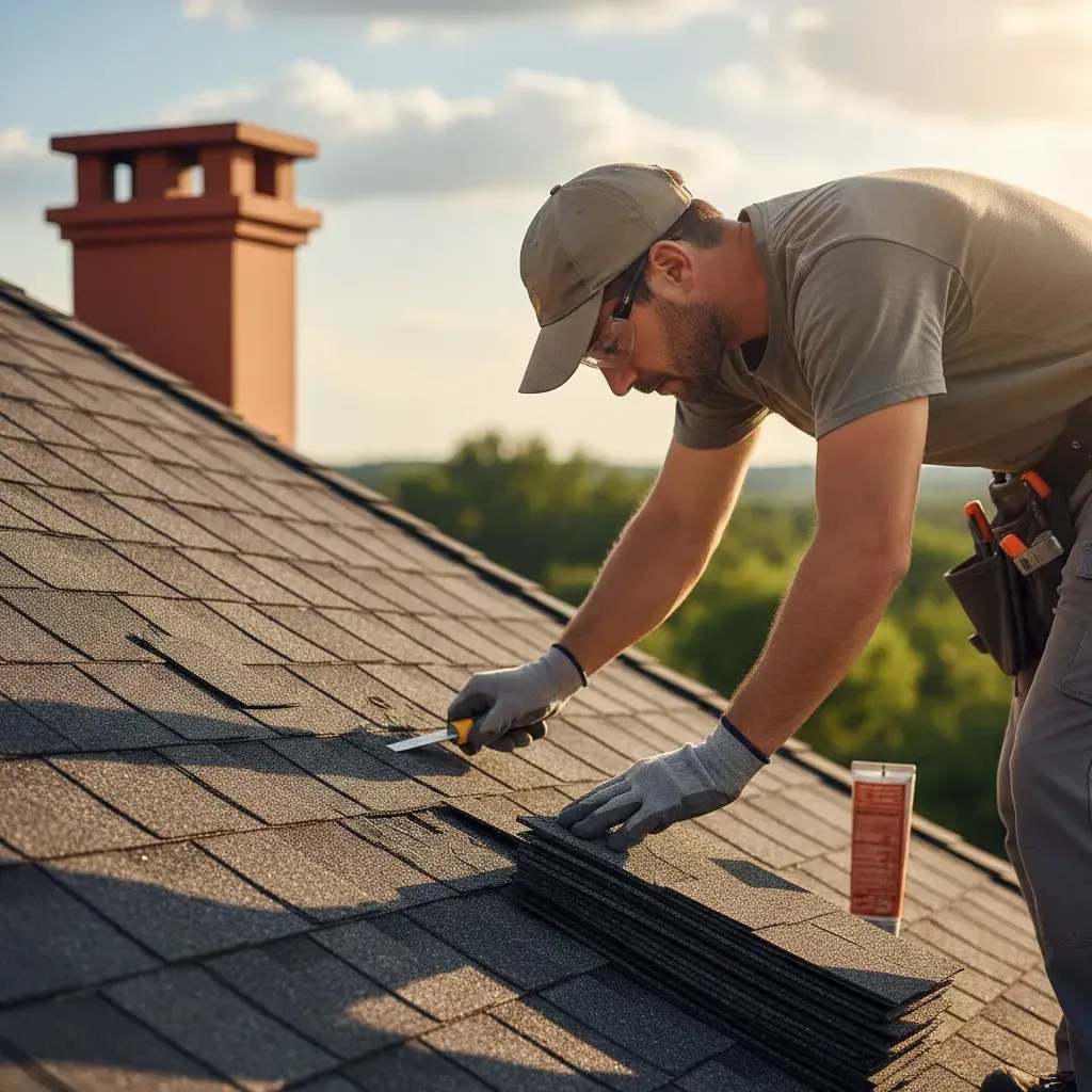 Technician performing professional roof repair in Greensboro, NC